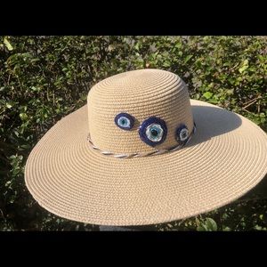 New- Evil Eye Embroidered Beads Straw Hat
